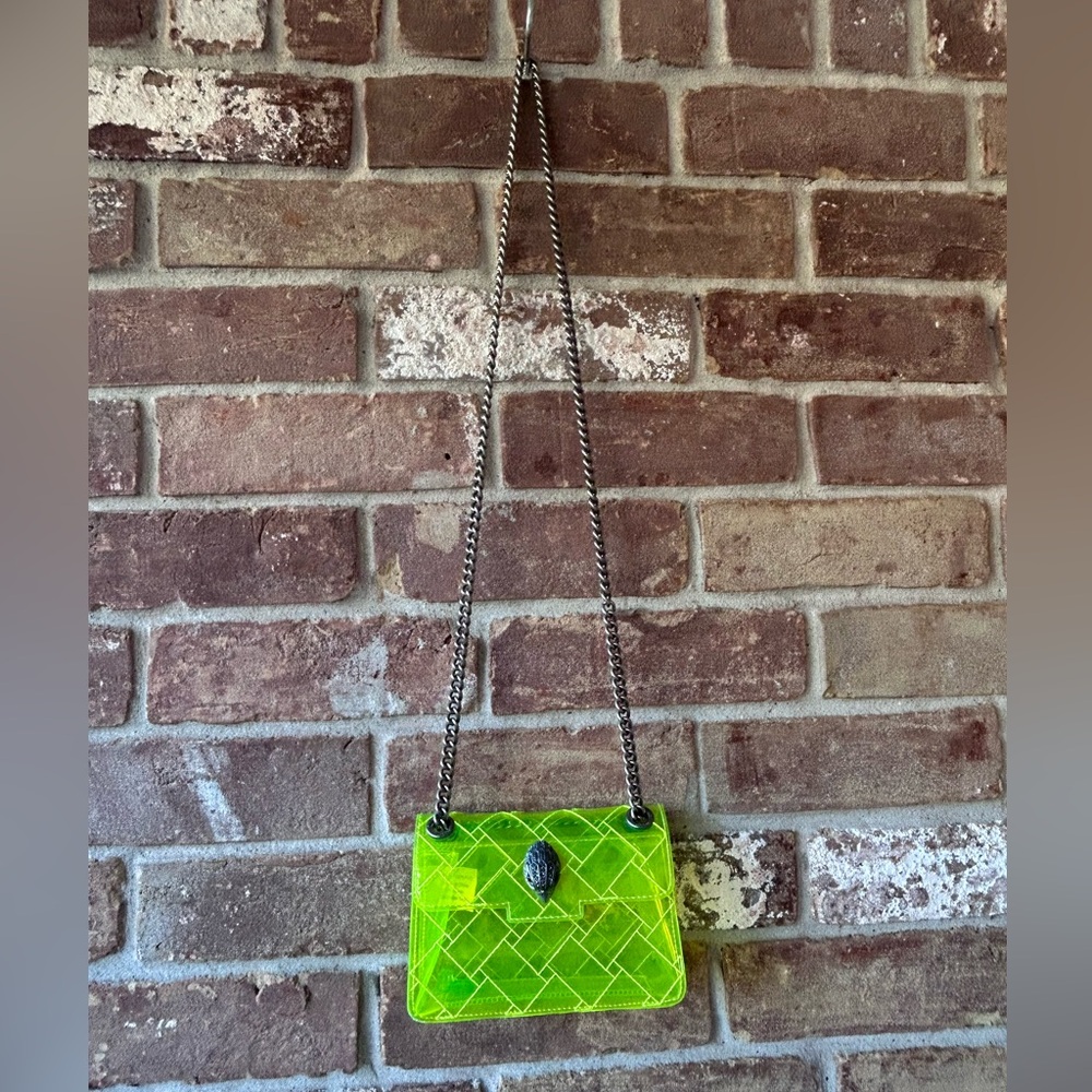 Kurt Geiger Vinyl Mini Kensington Crossbody Bag HARD TO FIND Neon Yellow Green